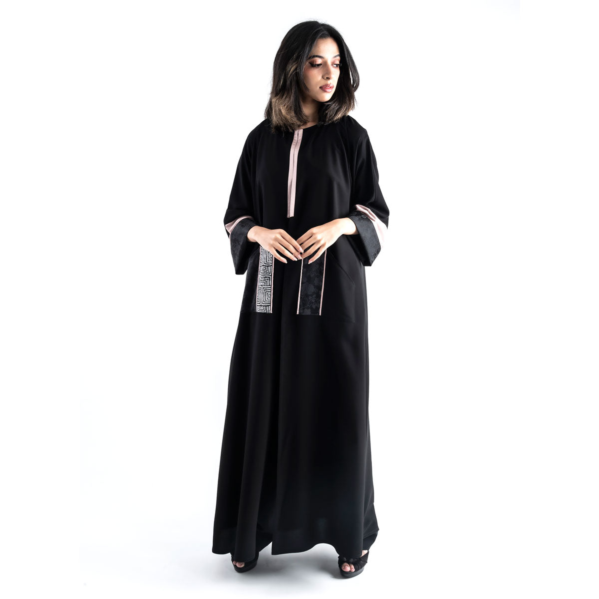 Luxury Satin & Silver Hand Wooden Block Abaya II