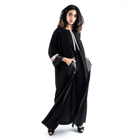 Luxury Satin & Silver Hand Wooden Block Abaya II