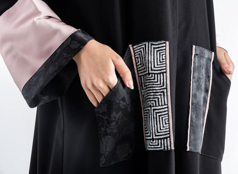 Luxury Satin & Silver Hand Wooden Block Abaya II