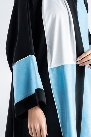 Mondrian Art Blue White Front Panel Abaya I