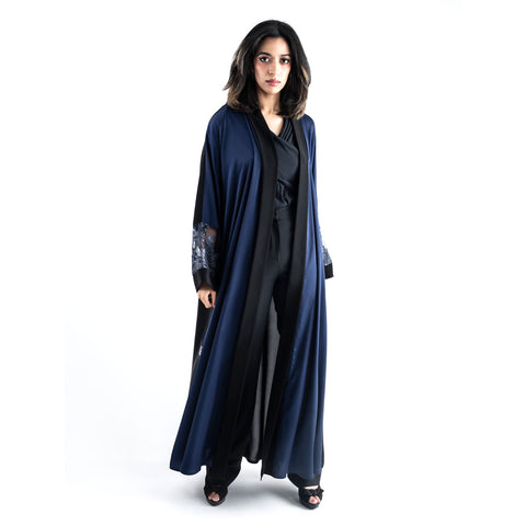 Luxury Royal Blue Satin & Dentelle Abaya