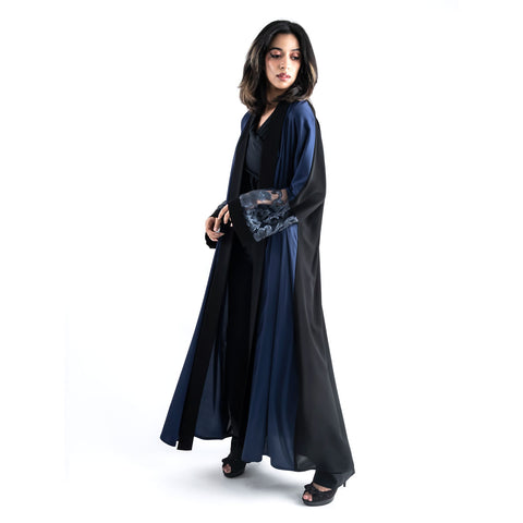 Luxury Royal Blue Satin & Dentelle Abaya