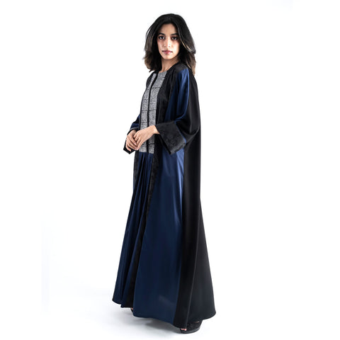 Luxury Satin & Silver Hand Wooden Block Abaya I