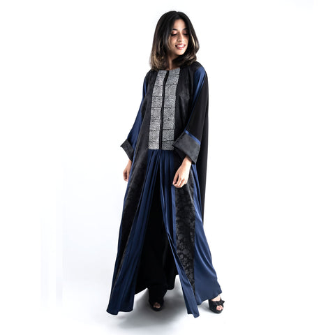 Luxury Satin & Silver Hand Wooden Block Abaya I