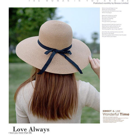 2022 New Simple Foldable Wide Brim Floppy Girls Straw Hat Sun Hat Beach Women Summer Hat UV Protect Travel Cap Lady Cap Female