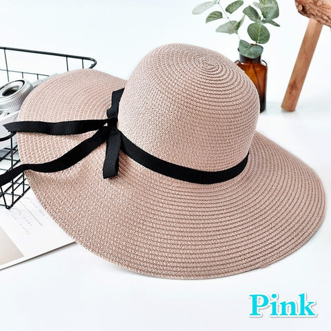 New Simple Foldable Wide Brim Floppy Girls Straw Hat Sun Hat Beach Women Summer Hat UV Protect Travel Cap Lady Cap Female