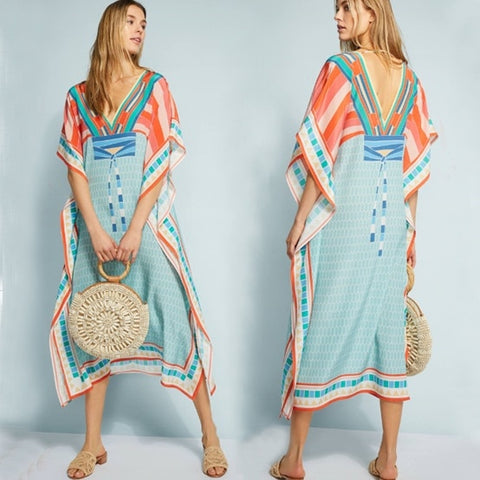 2022 New Maxi Dress Plus Size Kaftan Cantik Women's Seaside Holiday Summer Sweet Boho Dress Beachwear Cover Up