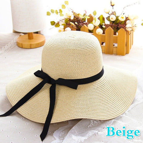 New Simple Foldable Wide Brim Floppy Girls Straw Hat Sun Hat Beach Women Summer Hat UV Protect Travel Cap Lady Cap Female