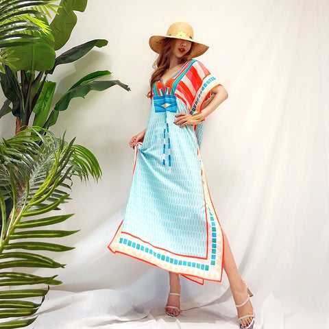 2022 New Maxi Dress Plus Size Kaftan Cantik Women's Seaside Holiday Summer Sweet Boho Dress Beachwear Cover Up
