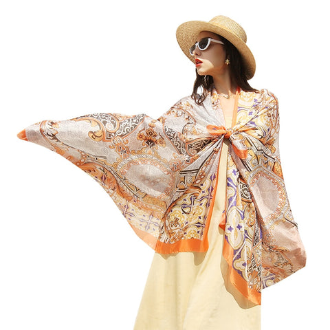 Silk Long Scarf Luxury Brand Women New Design Beach Blanket Shawl Wear Swimwear Bandana Hijab Face Shield Foulard 2020
