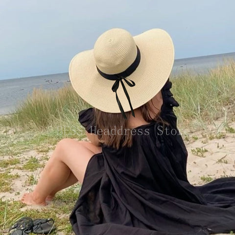 2022 New Simple Foldable Wide Brim Floppy Girls Straw Hat Sun Hat Beach Women Summer Hat UV Protect Travel Cap Lady Cap Female