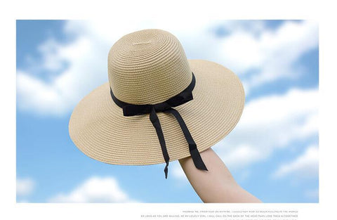 2022 New Simple Foldable Wide Brim Floppy Girls Straw Hat Sun Hat Beach Women Summer Hat UV Protect Travel Cap Lady Cap Female