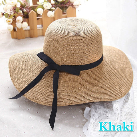 New Simple Foldable Wide Brim Floppy Girls Straw Hat Sun Hat Beach Women Summer Hat UV Protect Travel Cap Lady Cap Female