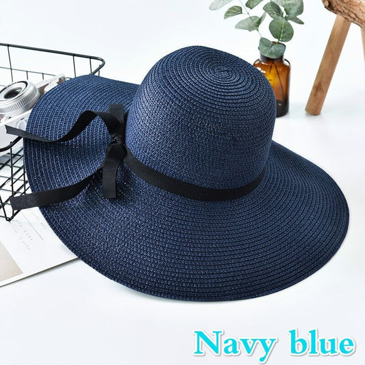 New Simple Foldable Wide Brim Floppy Girls Straw Hat Sun Hat Beach Women Summer Hat UV Protect Travel Cap Lady Cap Female