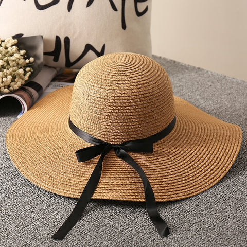 New Simple Foldable Wide Brim Floppy Girls Straw Hat Sun Hat Beach Women Summer Hat UV Protect Travel Cap Lady Cap Female