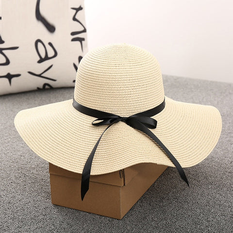 New Simple Foldable Wide Brim Floppy Girls Straw Hat Sun Hat Beach Women Summer Hat UV Protect Travel Cap Lady Cap Female