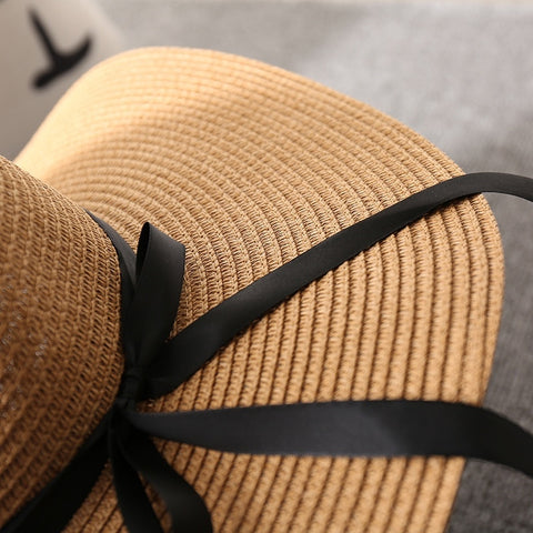 New Simple Foldable Wide Brim Floppy Girls Straw Hat Sun Hat Beach Women Summer Hat UV Protect Travel Cap Lady Cap Female