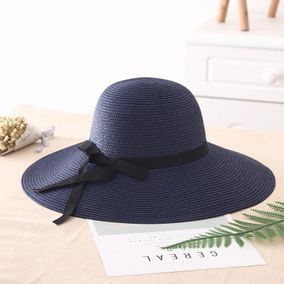 2022 New Simple Foldable Wide Brim Floppy Girls Straw Hat Sun Hat Beach Women Summer Hat UV Protect Travel Cap Lady Cap Female